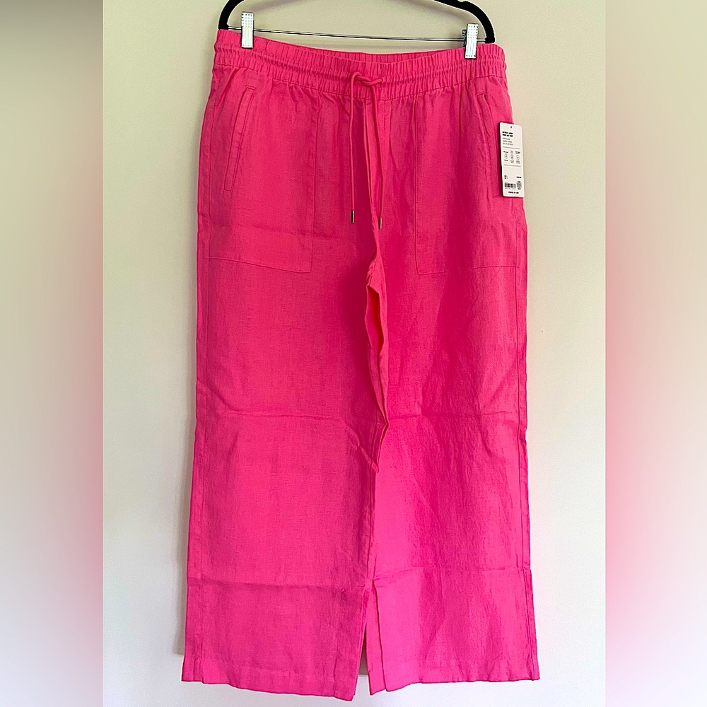 Athleta Women’s NWT Pink Retreat Linen Wide Leg Pants Size L